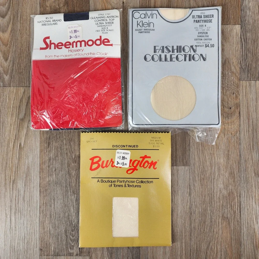 Vintage Pantyhose Lot 3 Sheermode Calvin Klein Burlington‎ Plum Oyster White B M